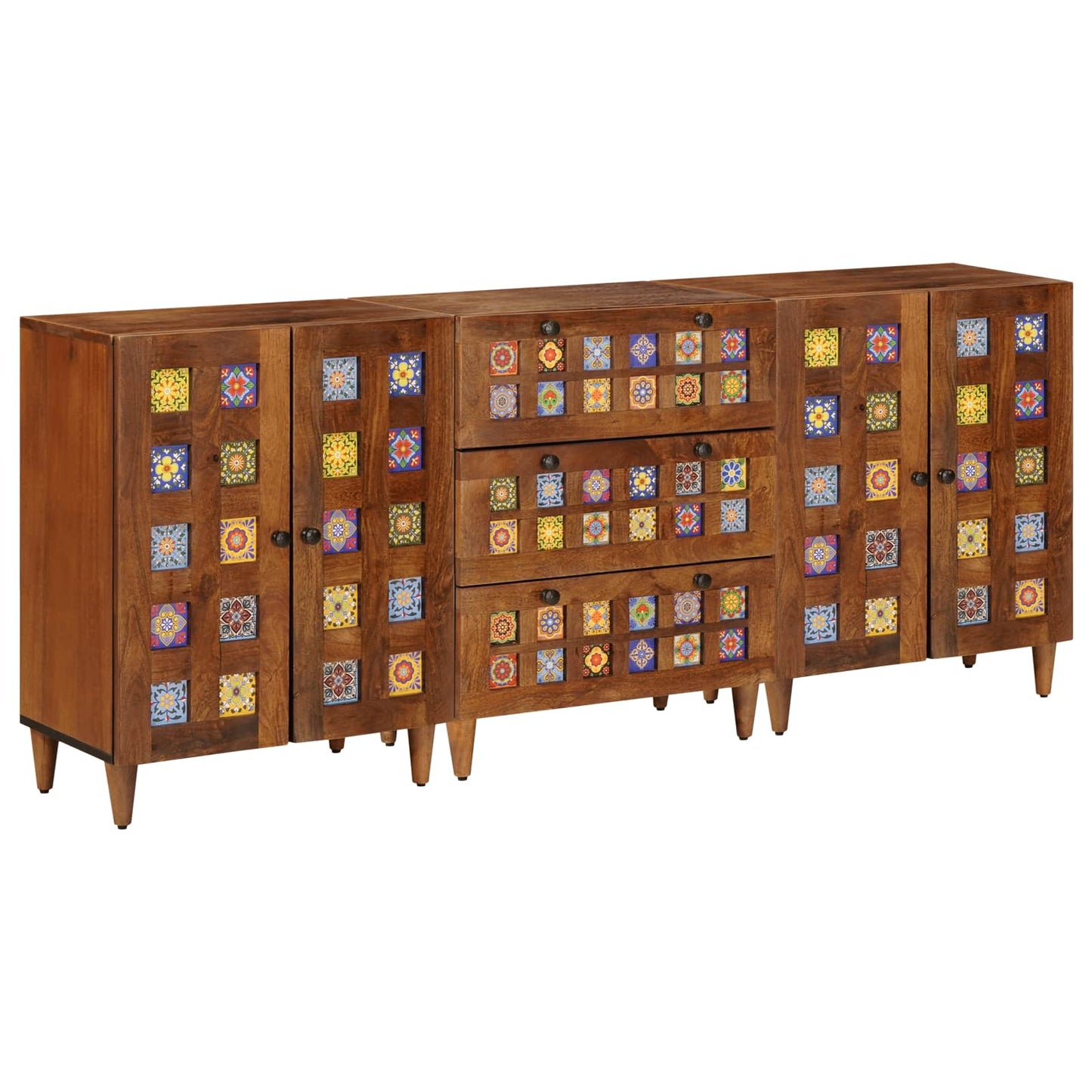 Sideboard 3 pcs Walnuss Massivholz Mango