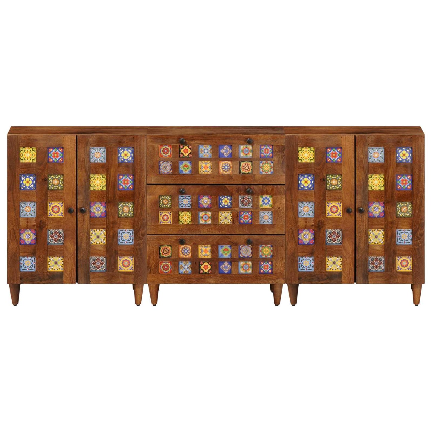 Sideboard 3 pcs Walnuss Massivholz Mango