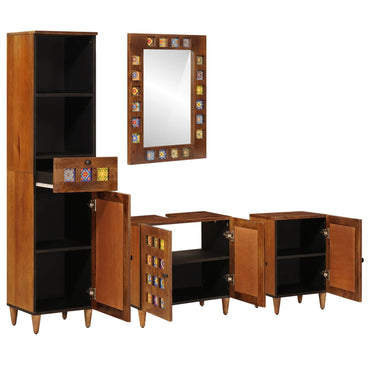vidaXL Badezimmermöbel-Set mit Regal 4 pcs Walnuss Massivholz Mango