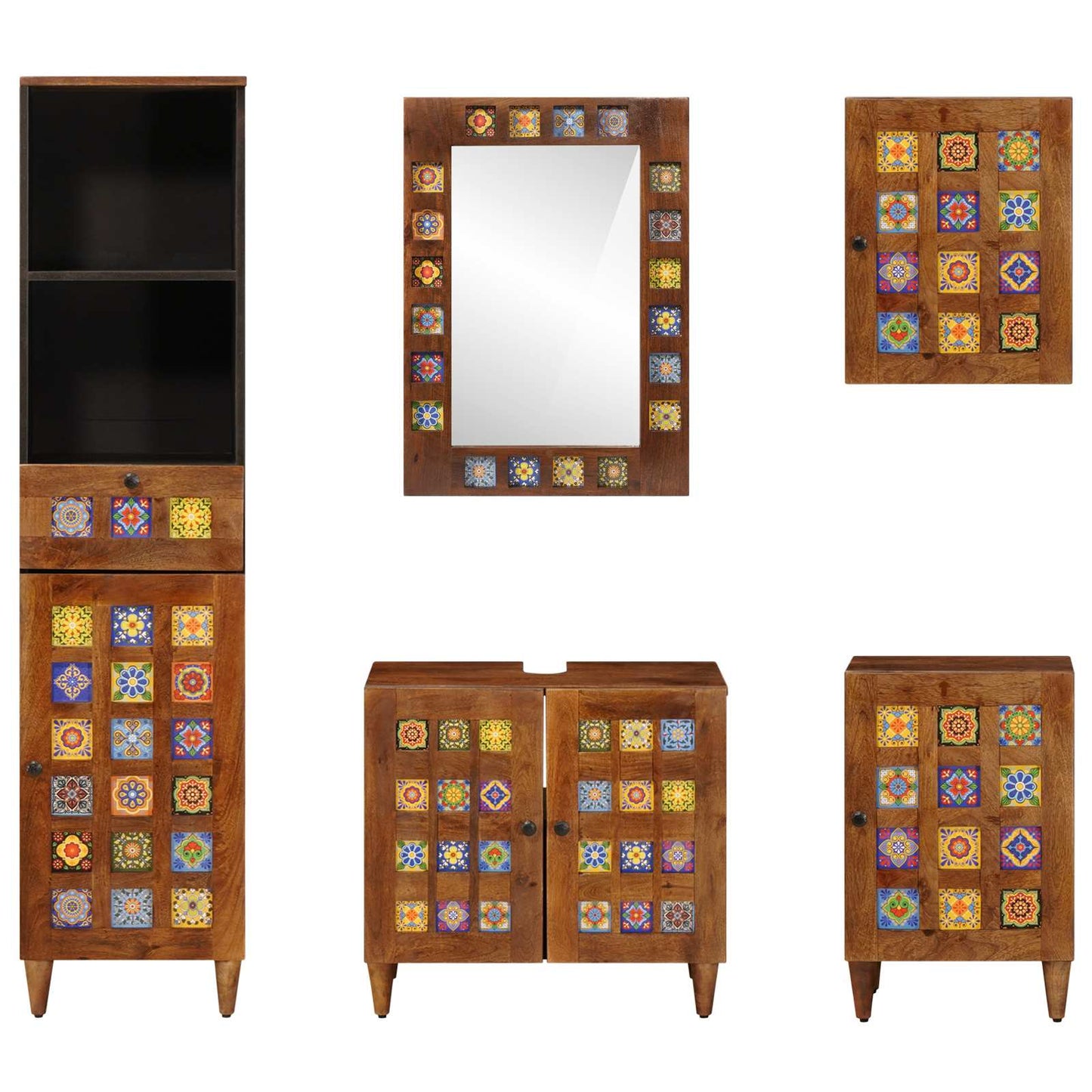 vidaXL Badezimmermöbel-Set mit Regal 5 pcs Walnuss Massivholz Mango