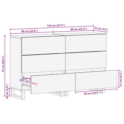 vidaXL Sideboard 2 pcs Braun 60 x 33 x 75 cm Massivholz Mango