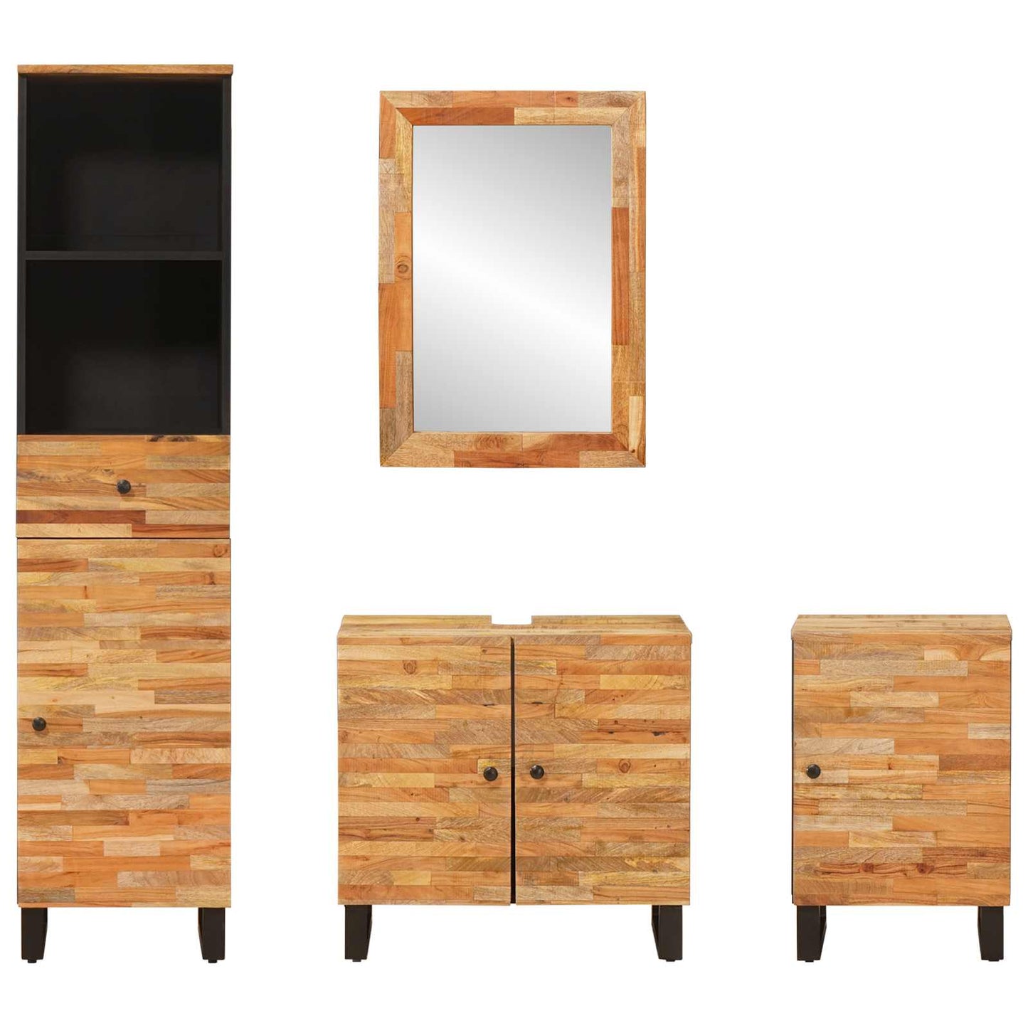 vidaXL Badezimmer Sets mit Schubladen mit Regal Natur Massivholz Mango