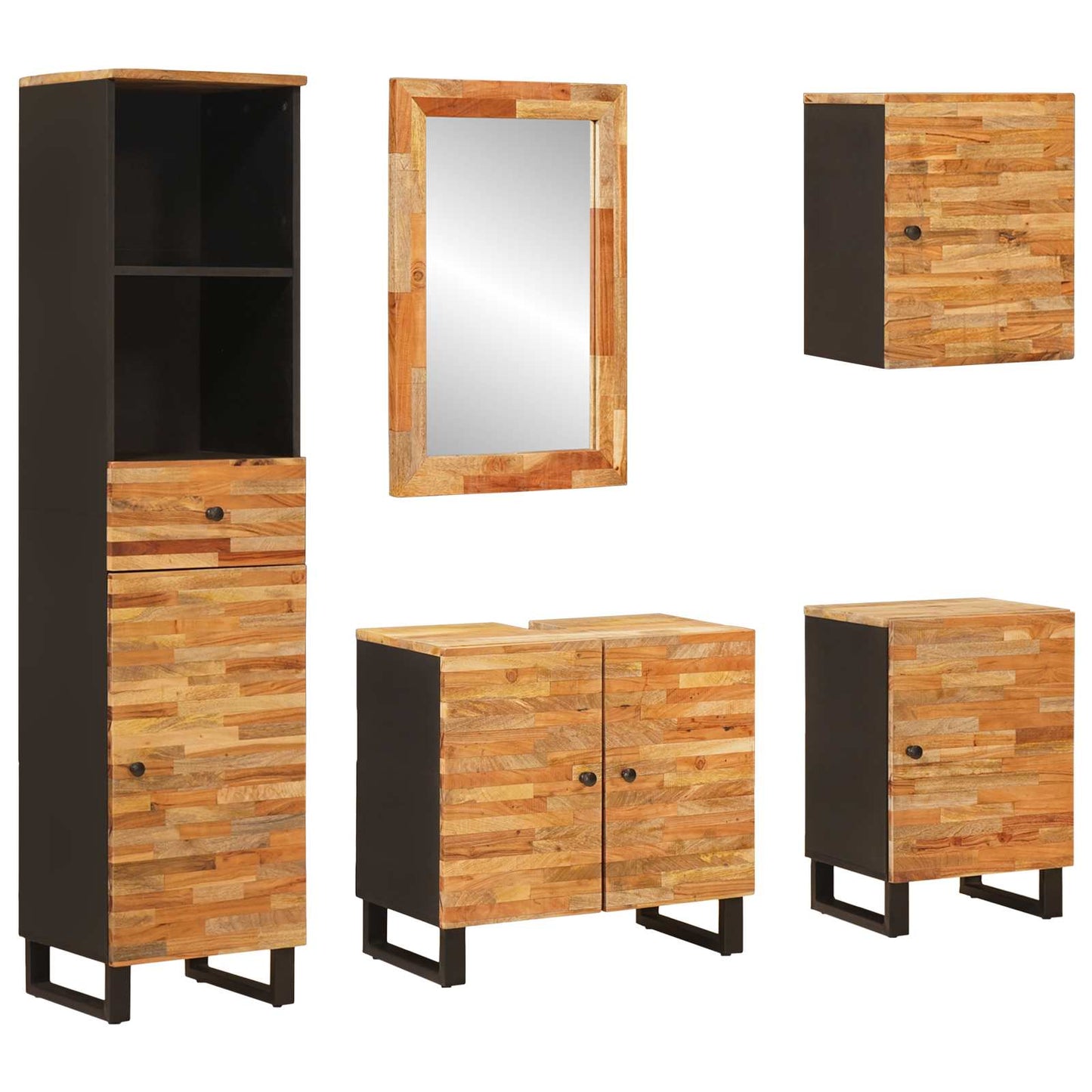 vidaXL Badezimmer Sets mit Schubladen 5 pcs Natur Massivholz Mango