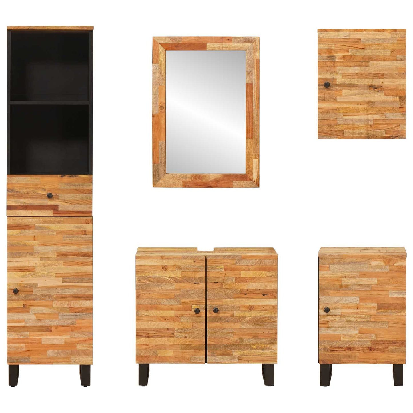 vidaXL Badezimmer Sets mit Schubladen 5 pcs Natur Massivholz Mango