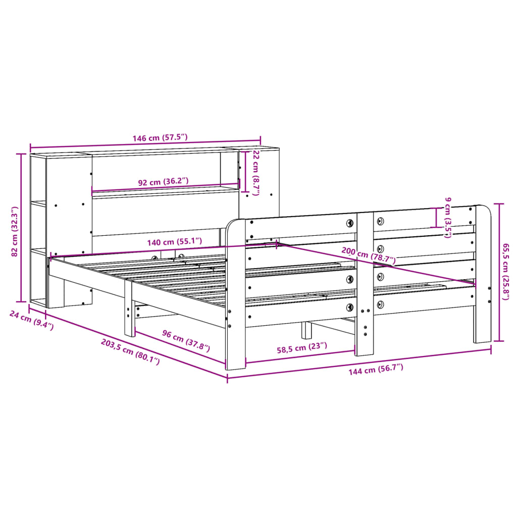 vidaXL Massivholzbett ohne Matratze Wachsbraun 140x200 cm Kiefernholz