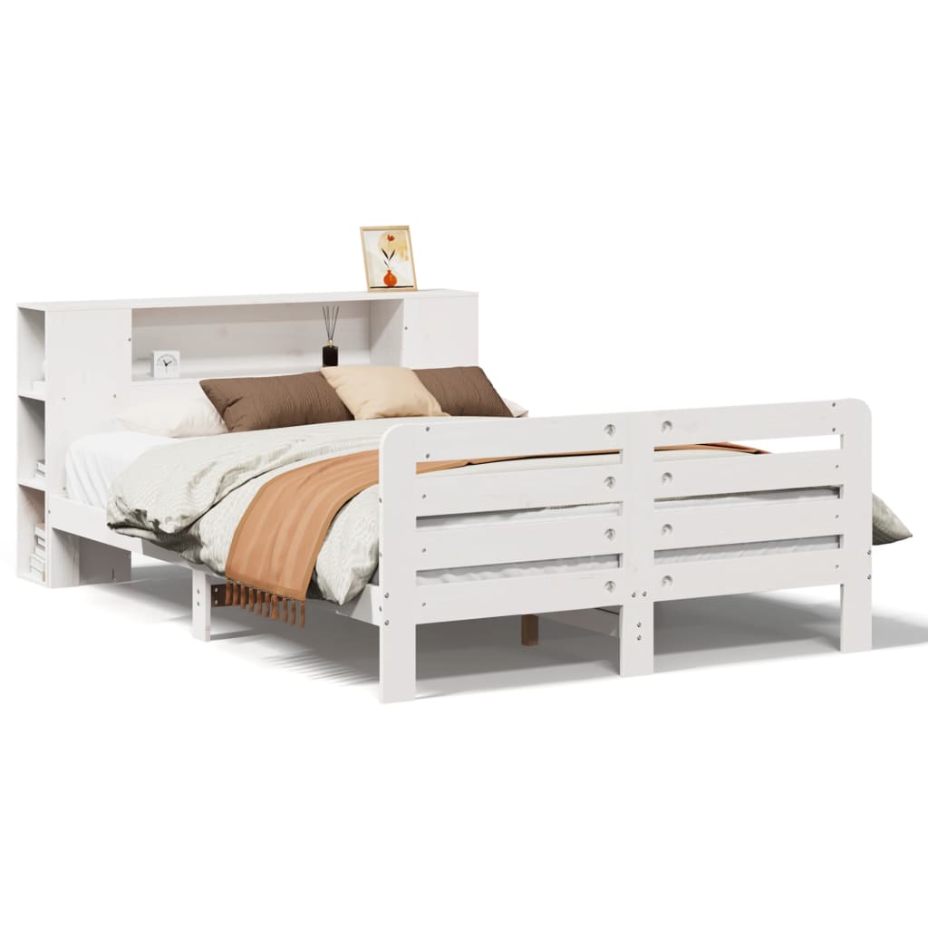 vidaXL Massivholzbett ohne Matratze Weiß 135x190 cm Kiefernholz
