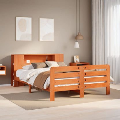 vidaXL Massivholzbett ohne Matratze Wachsbraun 140x190 cm Kiefernholz