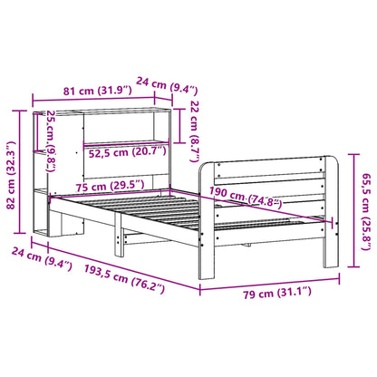 vidaXL Massivholzbett ohne Matratze Wachsbraun 75x190 cm Kiefernholz