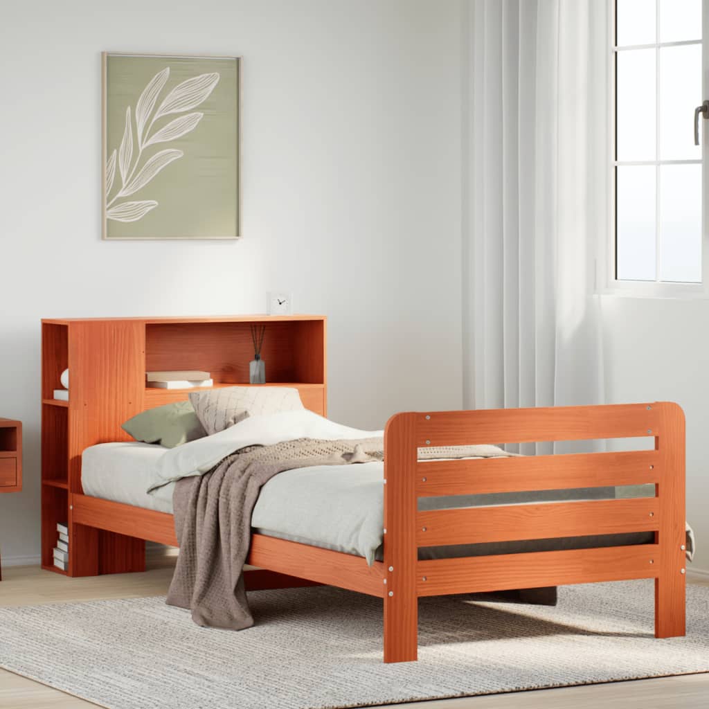 vidaXL Massivholzbett ohne Matratze Wachsbraun 75x190 cm Kiefernholz