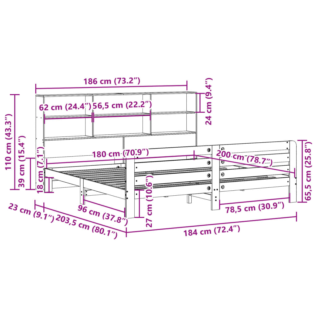 vidaXL Massivholzbett ohne Matratze Weiß 180x200 cm Kiefernholz