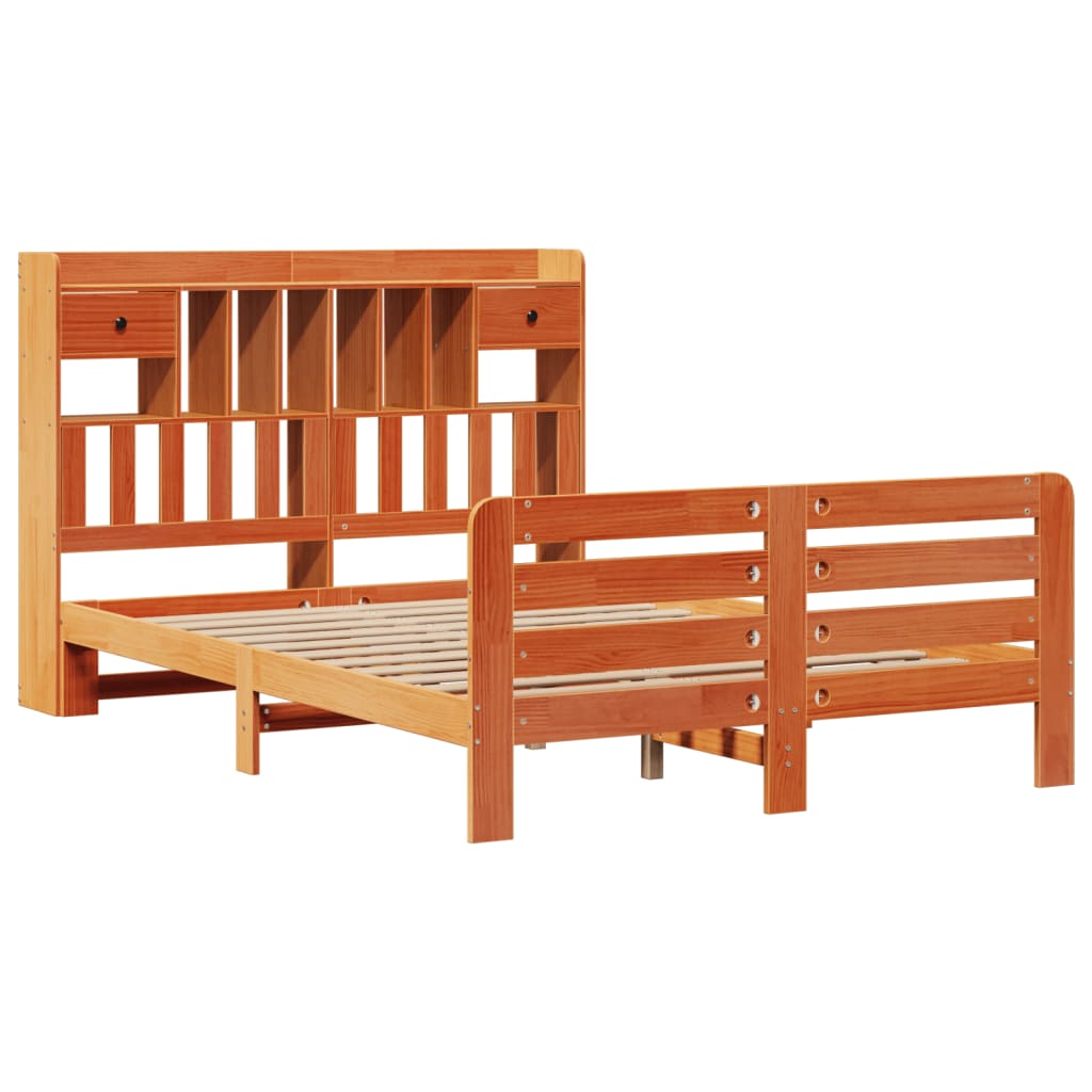 vidaXL Massivholzbett mit Regal ohne Matratze Wachsbraun 140x200 cm