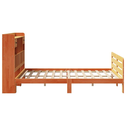 vidaXL Massivholzbett mit Regal ohne Matratze Wachsbraun 140x200 cm
