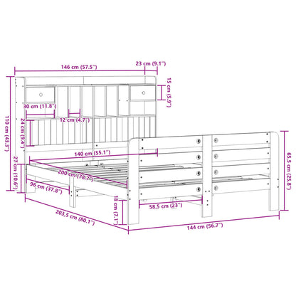 vidaXL Massivholzbett mit Regal ohne Matratze Wachsbraun 140x200 cm