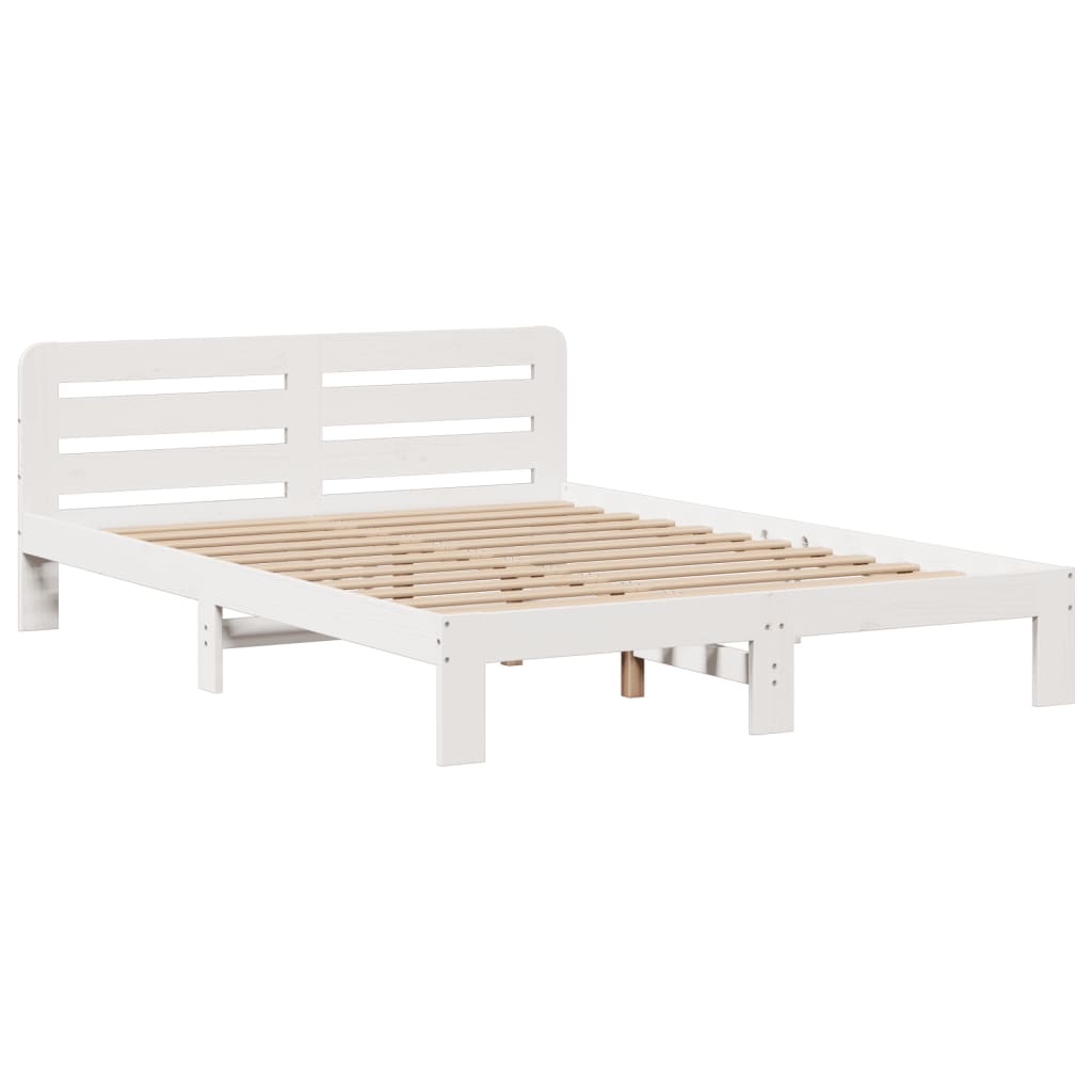 vidaXL Massivholzbett mit Regal ohne Matratze Weiß 150x200 cm Kiefer