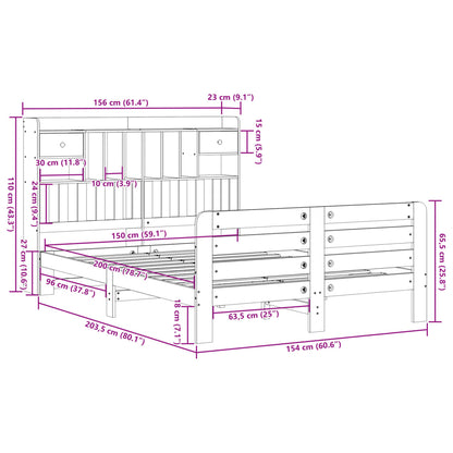 vidaXL Massivholzbett mit Regal ohne Matratze Wachsbraun 150x200 cm