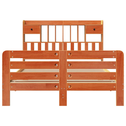 vidaXL Massivholzbett mit Regal ohne Matratze Wachsbraun 160x200 cm