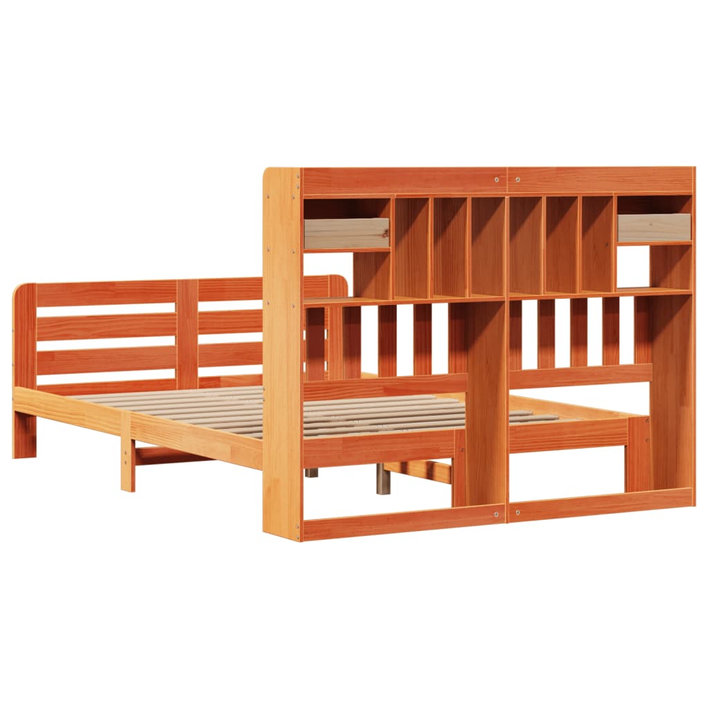 vidaXL Massivholzbett mit Regal ohne Matratze Wachsbraun 160x200 cm