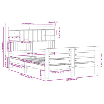 vidaXL Massivholzbett mit Regal ohne Matratze Wachsbraun 160x200 cm