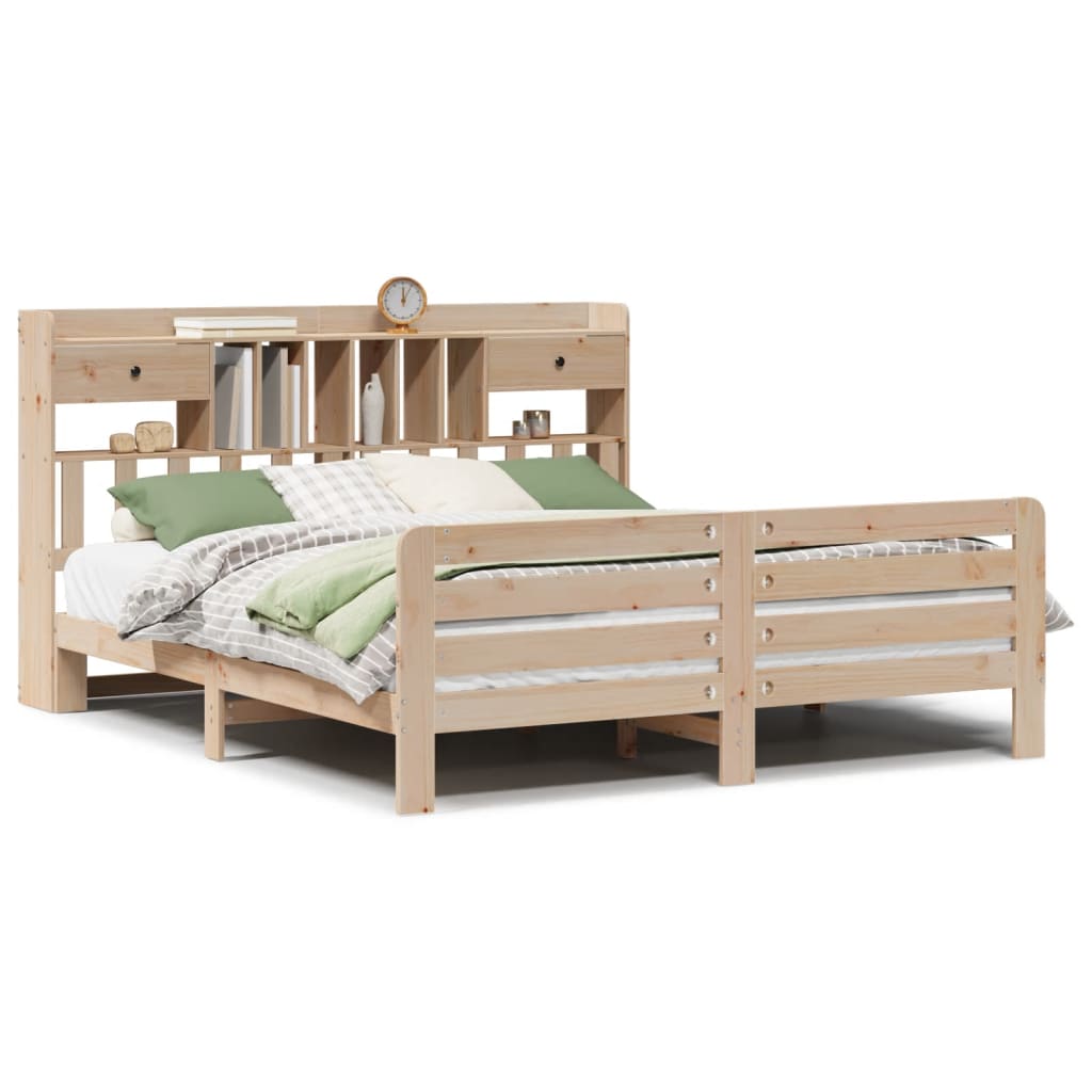 vidaXL Lit en bois massif avec étagère sans matelas 180x200 cm Bois de pin