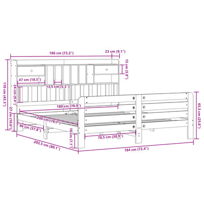 vidaXL Lit en bois massif avec étagère sans matelas 180x200 cm Bois de pin