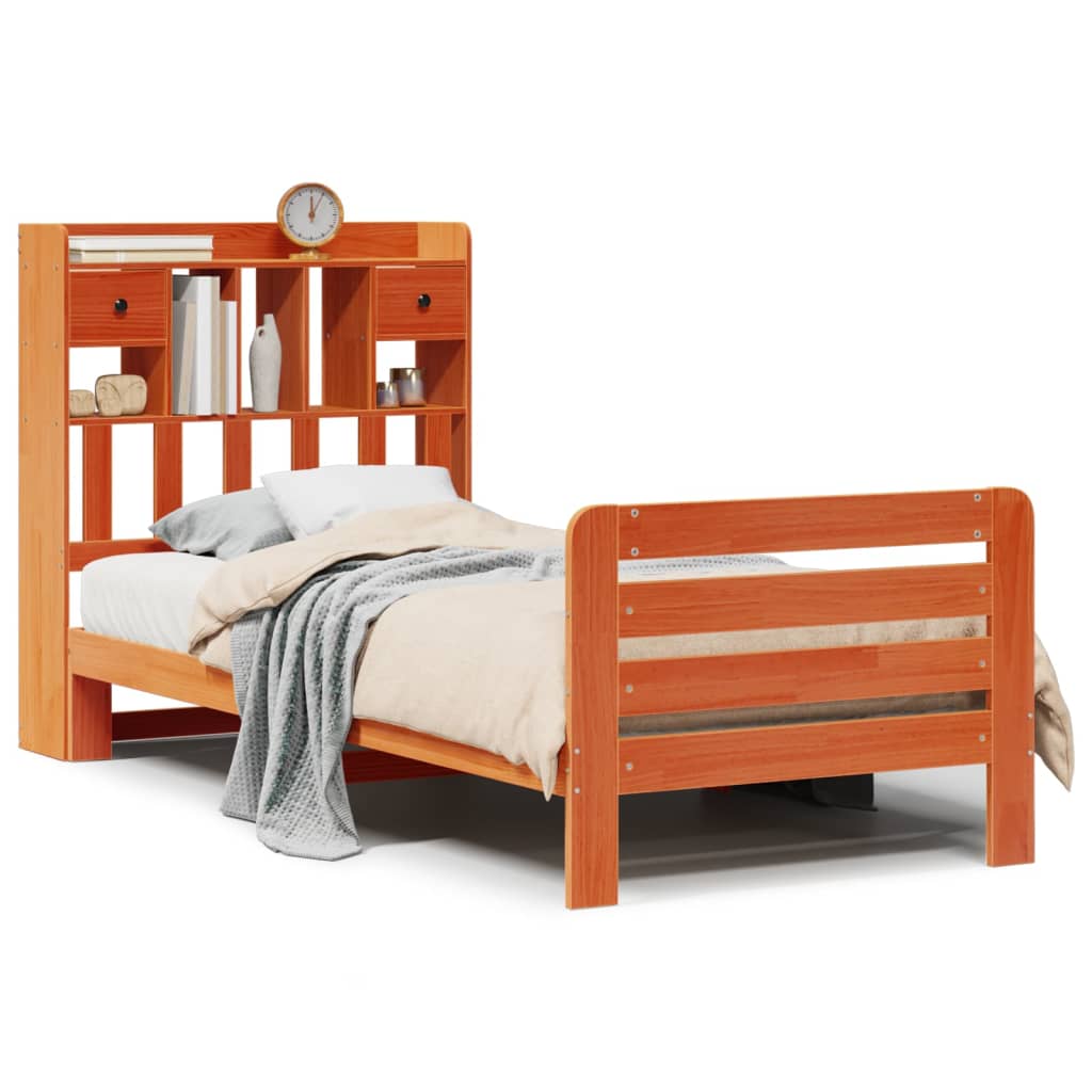 vidaXL Massivholzbett mit Regal ohne Matratze Wachsbraun 75x190 cm