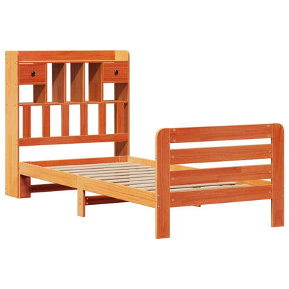 vidaXL Massivholzbett mit Regal ohne Matratze Wachsbraun 75x190 cm