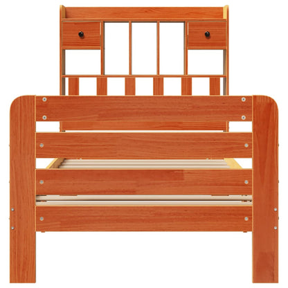 vidaXL Massivholzbett mit Regal ohne Matratze Wachsbraun 75x190 cm