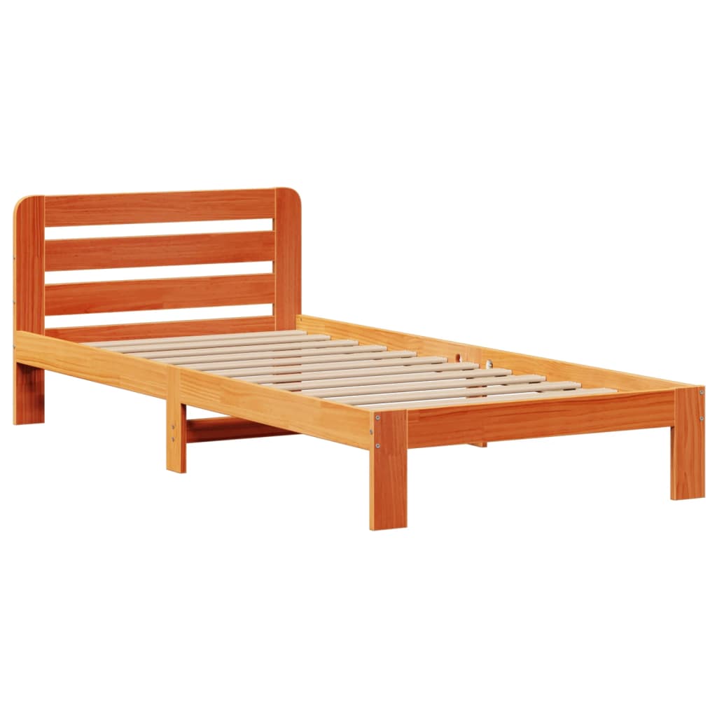 vidaXL Massivholzbett mit Regal ohne Matratze Wachsbraun 75x190 cm