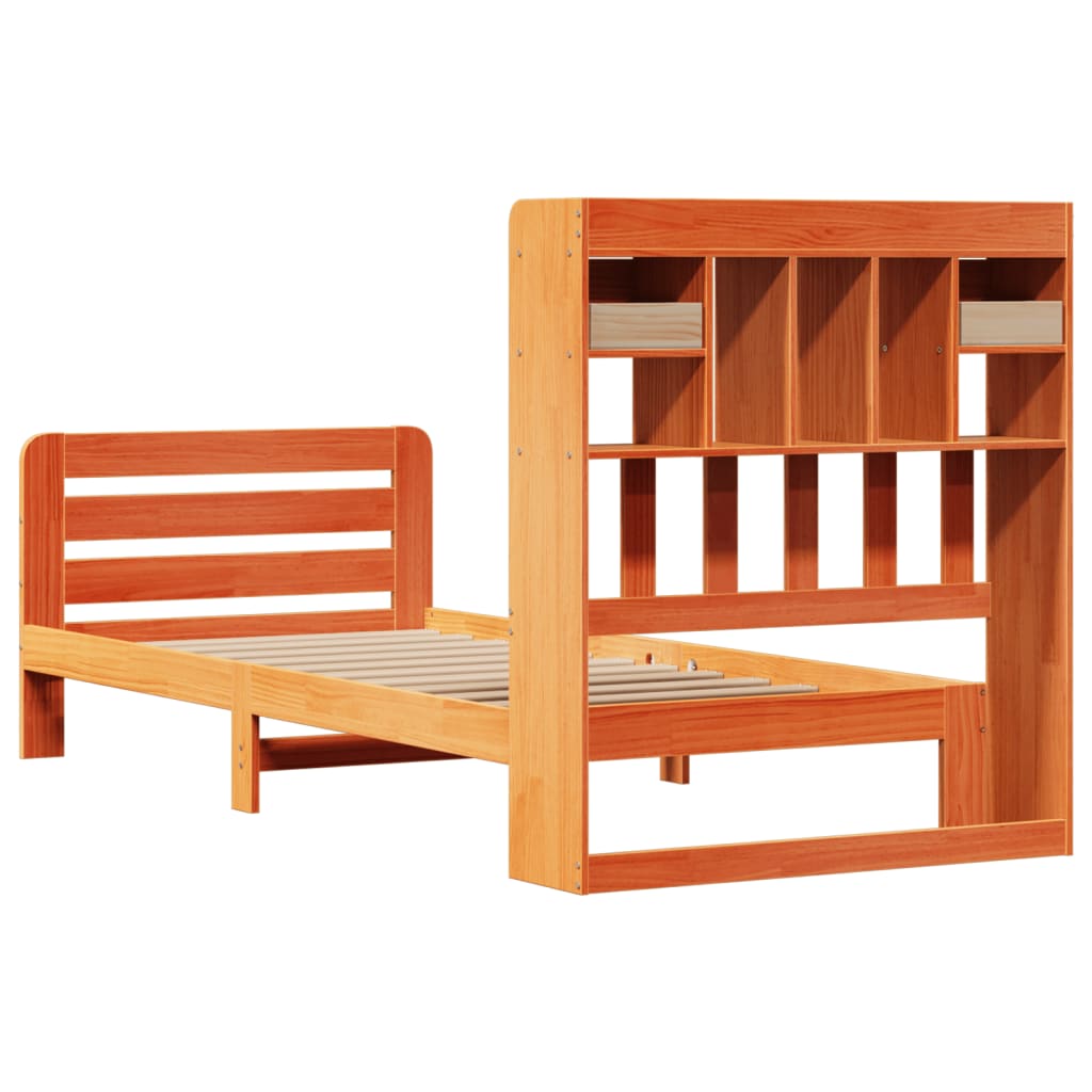 vidaXL Massivholzbett mit Regal ohne Matratze Wachsbraun 75x190 cm
