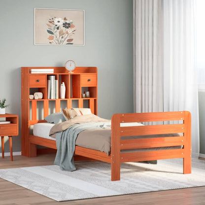 vidaXL Massivholzbett mit Regal ohne Matratze Wachsbraun 75x190 cm