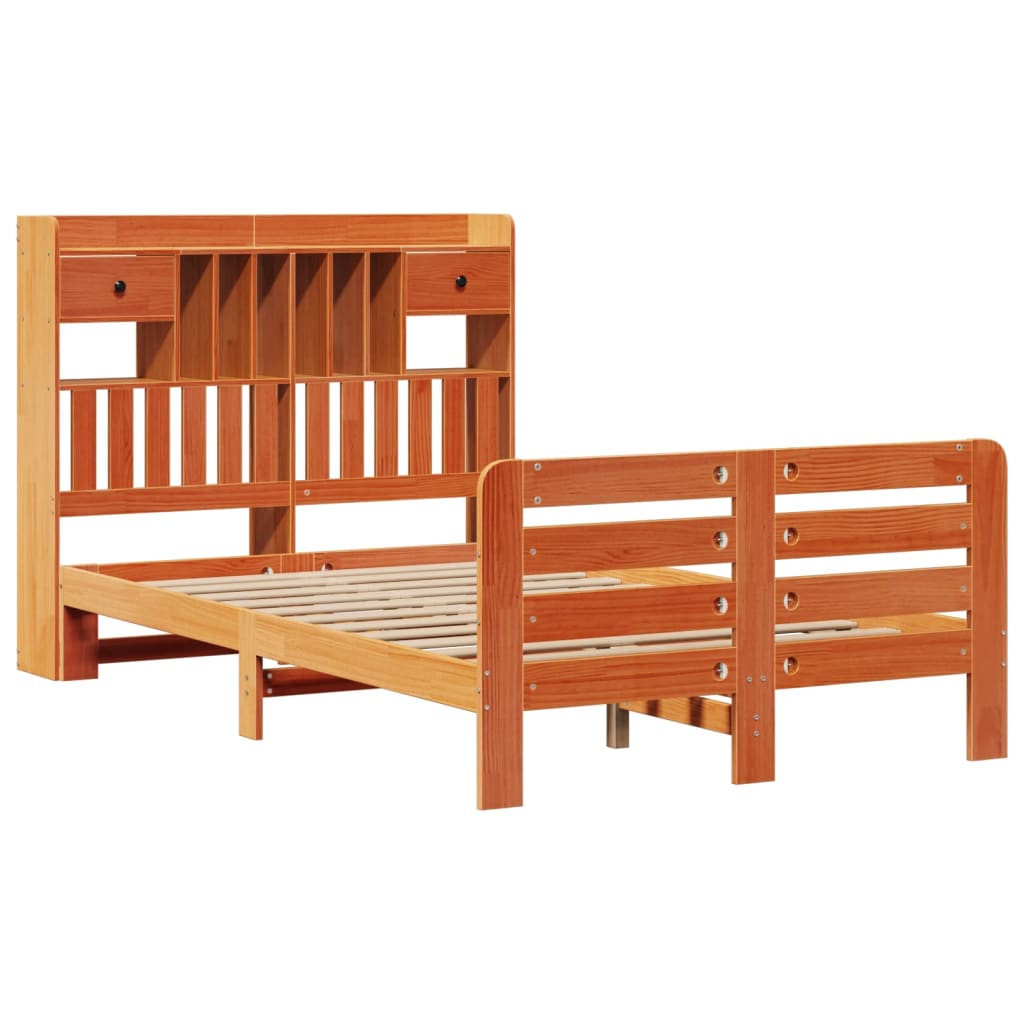 vidaXL Massivholzbett mit Regal ohne Matratze Wachsbraun 135x190 cm