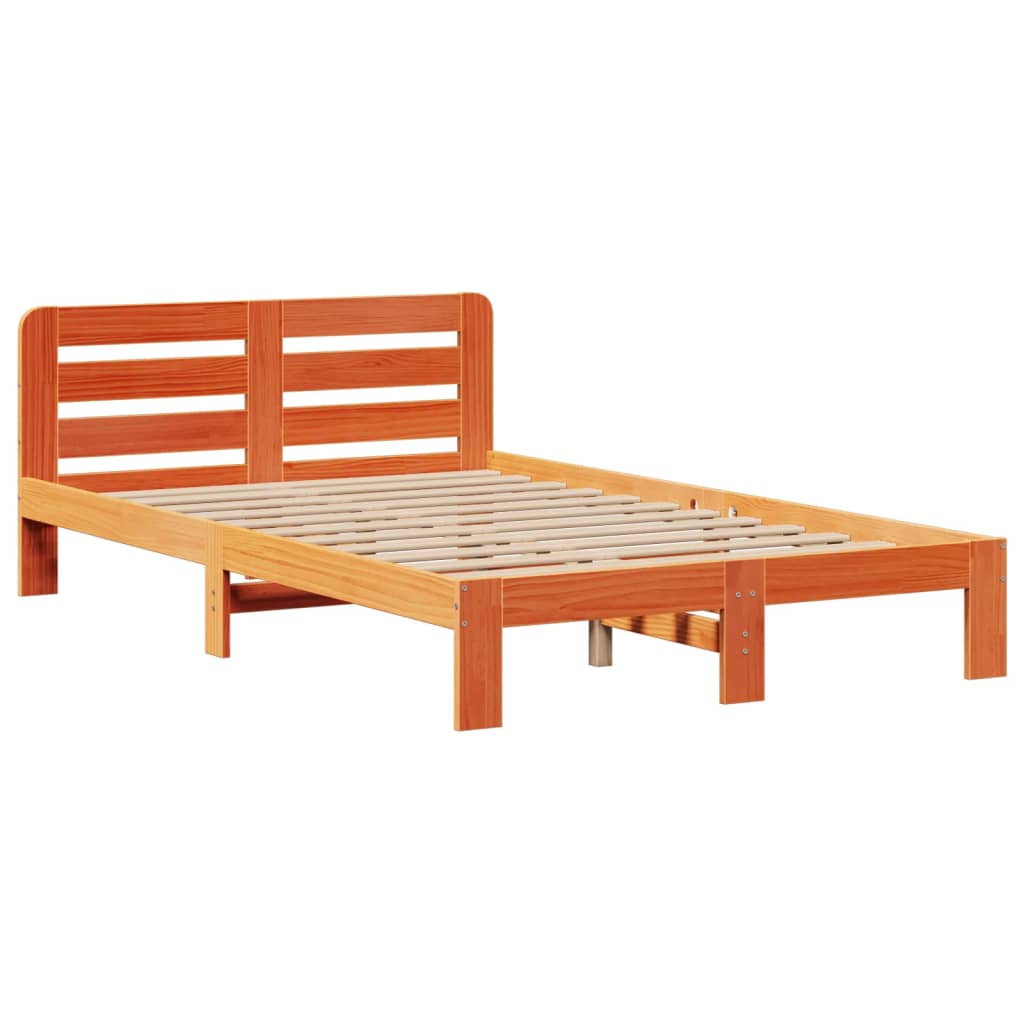 vidaXL Massivholzbett mit Regal ohne Matratze Wachsbraun 135x190 cm