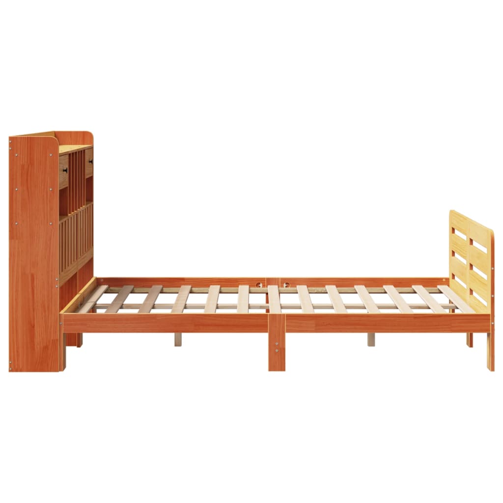 vidaXL Massivholzbett mit Regal ohne Matratze Wachsbraun 135x190 cm