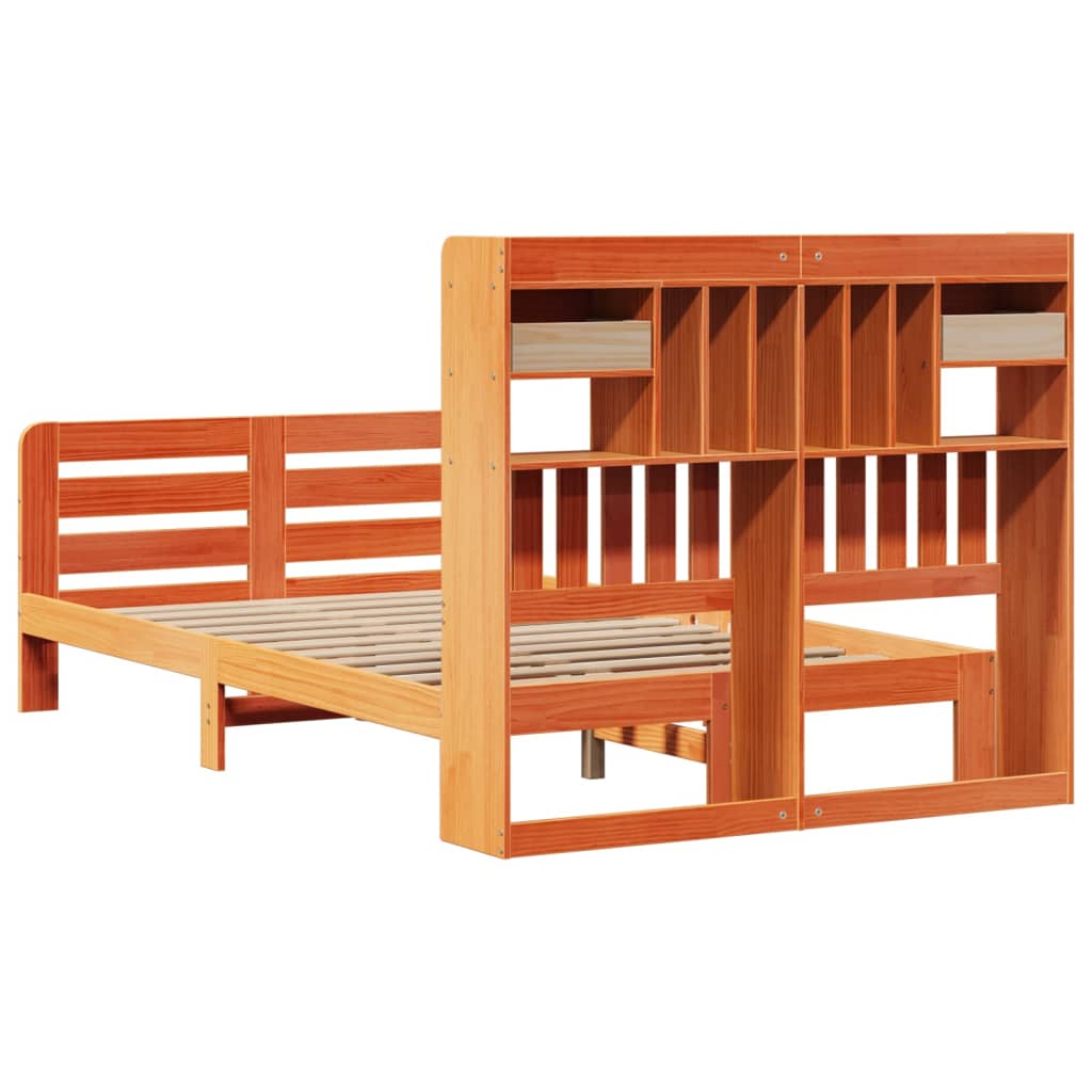 vidaXL Massivholzbett mit Regal ohne Matratze Wachsbraun 135x190 cm