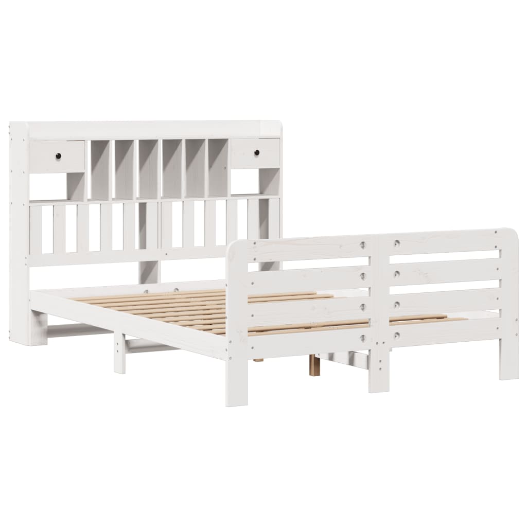 vidaXL Lit en bois massif avec étagère sans matelas Blanc 140x190 cm Pin