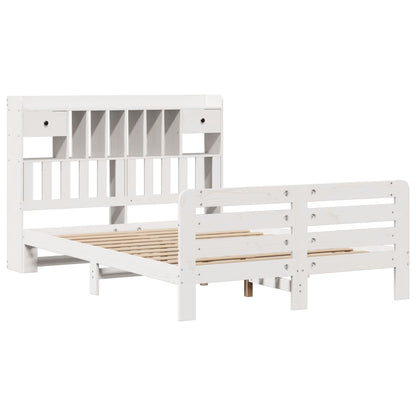 vidaXL Lit en bois massif avec étagère sans matelas Blanc 140x190 cm Pin