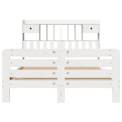 vidaXL Lit en bois massif avec étagère sans matelas Blanc 140x190 cm Pin