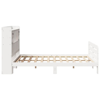 vidaXL Lit en bois massif avec étagère sans matelas Blanc 140x190 cm Pin