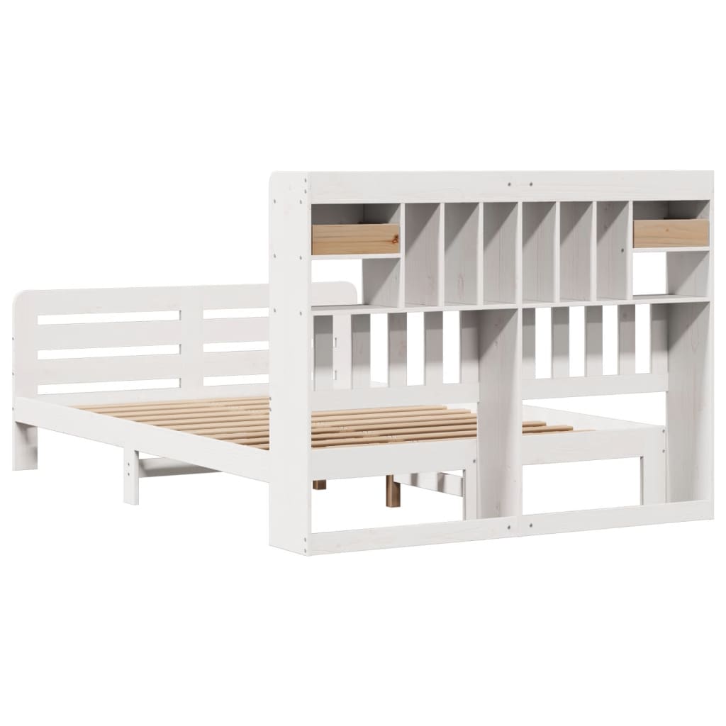 vidaXL Lit en bois massif avec étagère sans matelas Blanc 140x190 cm Pin