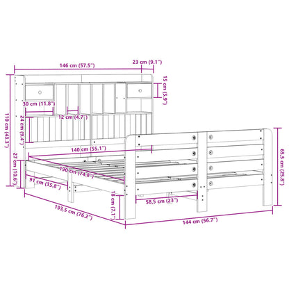 vidaXL Lit en bois massif avec étagère sans matelas Blanc 140x190 cm Pin