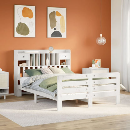 vidaXL Lit en bois massif avec étagère sans matelas Blanc 140x190 cm Pin