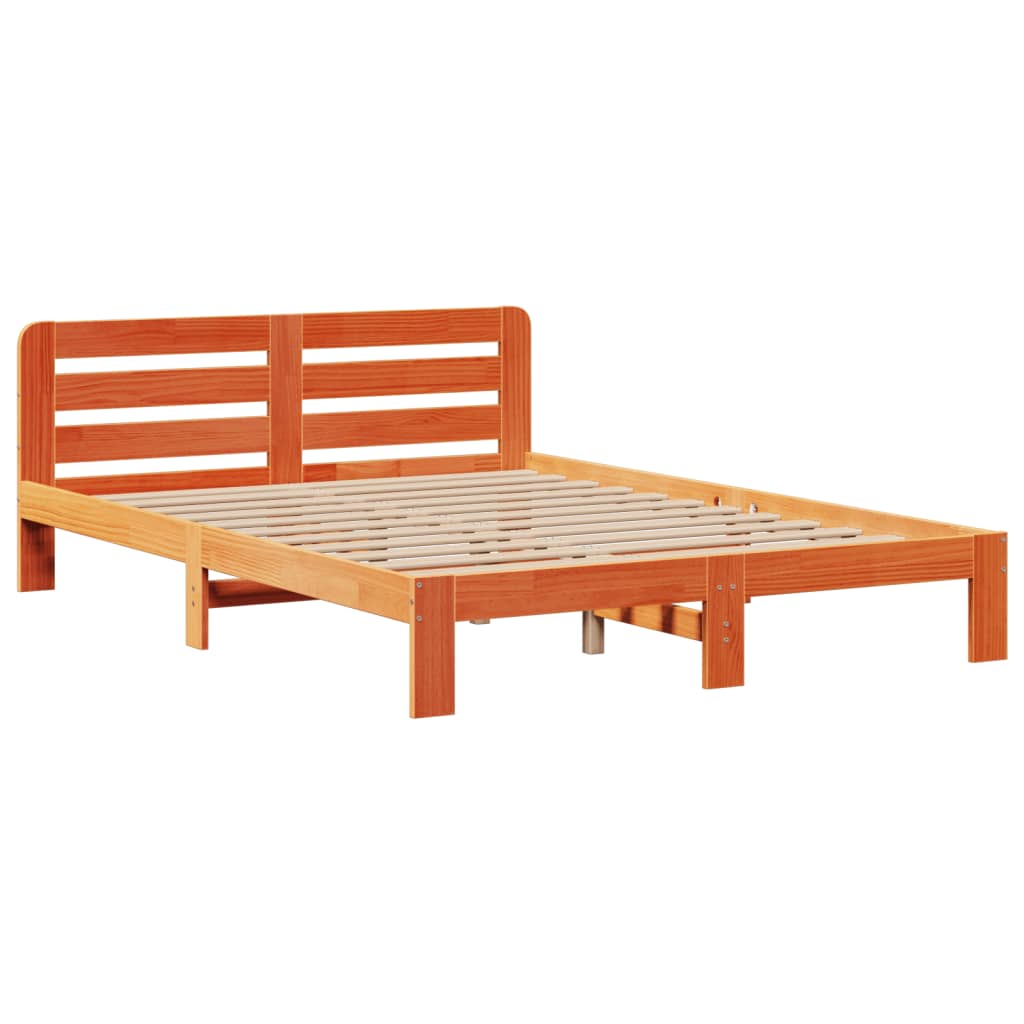 vidaXL Massivholzbett mit Regal ohne Matratze Wachsbraun 140x190 cm