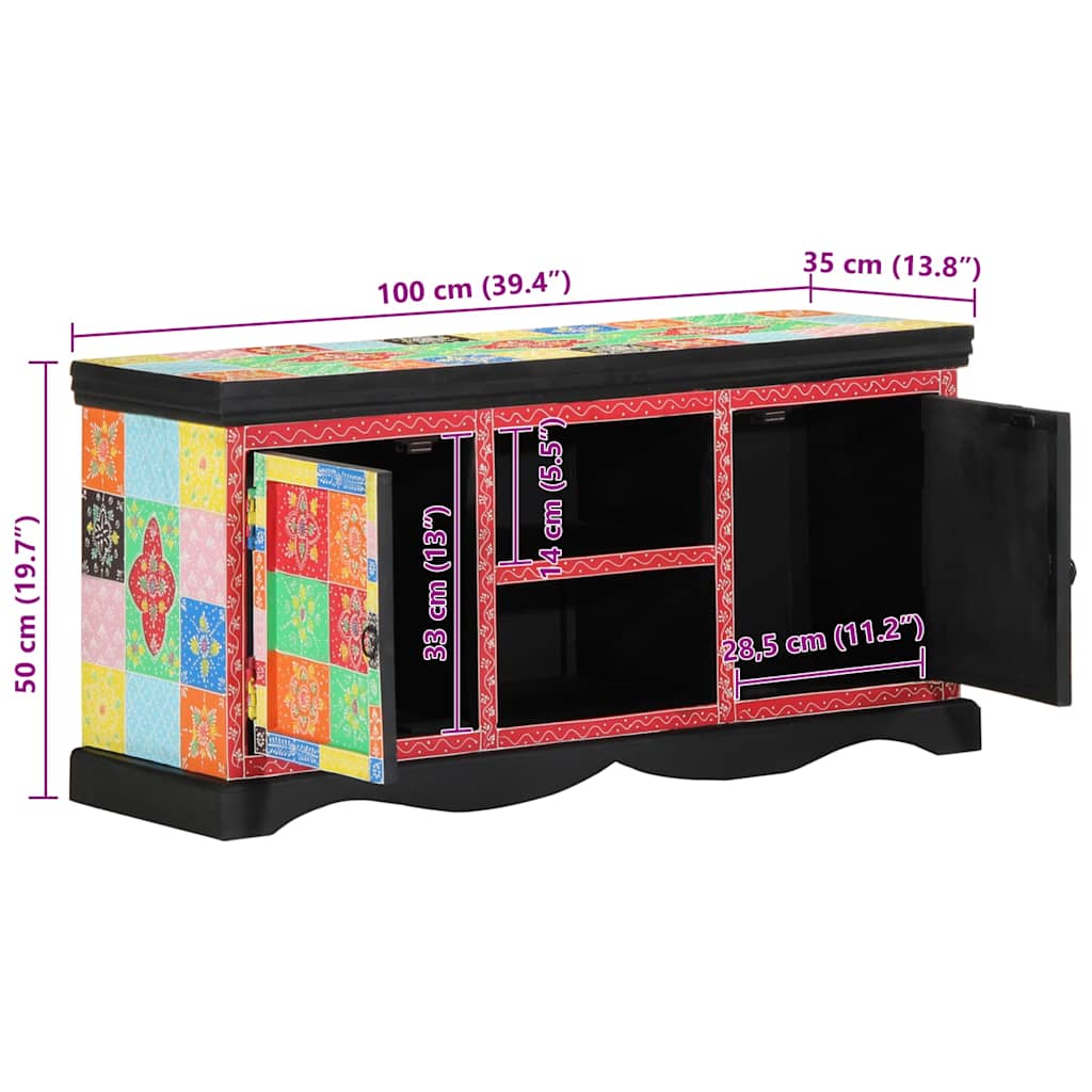 vidaXL Meuble TV Bois de manguier massif multicolore 100 x 35 x 50 cm
