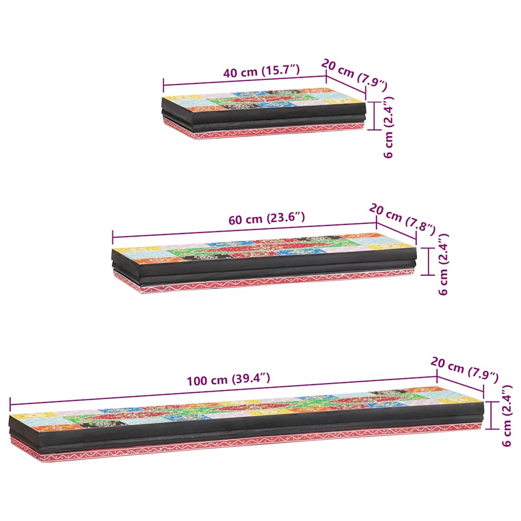 vidaXL Wandregale 3 pcs Mehrfarbig 100 x 20 x 6 cm Massivholz Mango