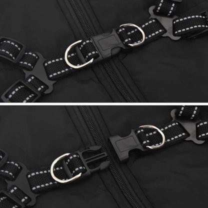 Hundemantel mit Geschirr Wasserdicht Reflektierend Schwarz L48