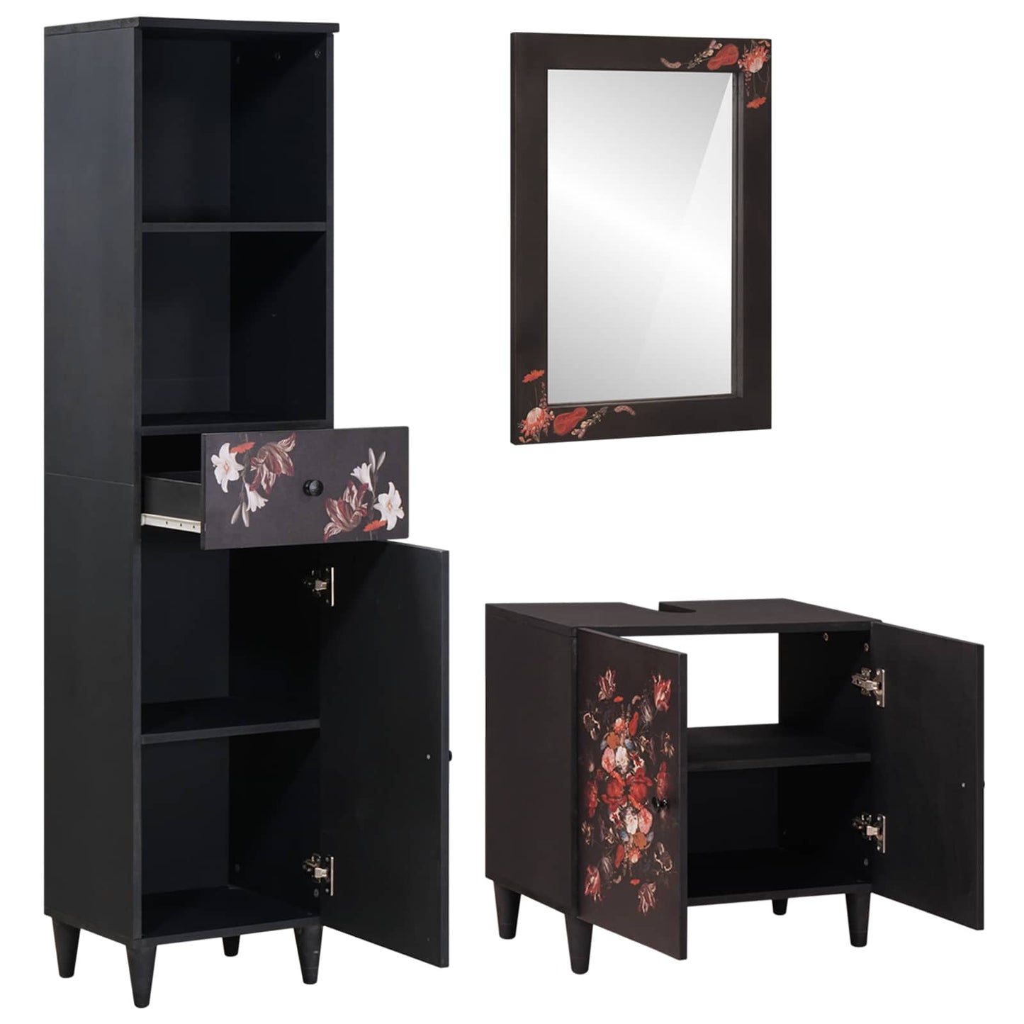 Badezimmerschrank-Set mit Schubladen 3 pcs Massivholz Mango