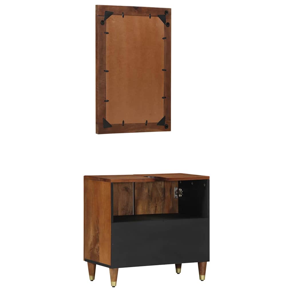 Badezimmerschrank-Set mit Tür 2 pcs Honigbraun Massivholz Mango