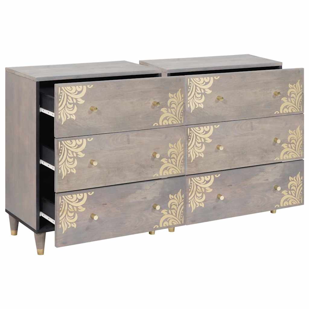 vidaXL Sideboard mit Regal 2 pcs Grau 60 x 33 x 75 cm Massivholz Mango