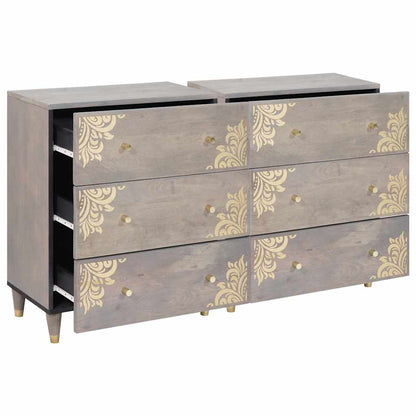 vidaXL Sideboard mit Regal 2 pcs Grau 60 x 33 x 75 cm Massivholz Mango