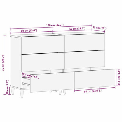 vidaXL Sideboard mit Regal 2 pcs Grau 60 x 33 x 75 cm Massivholz Mango